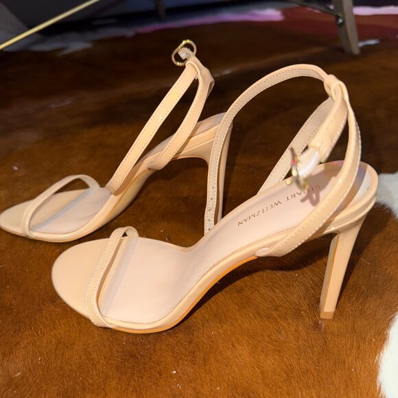 New Patent leather/Golden Beige Stuart Weitzman (8) DANCER 95 SANDAL - Picture 3 of 4